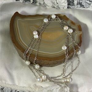 LustrousWhite Pearl on Silver Plated 46" Chain Necklace